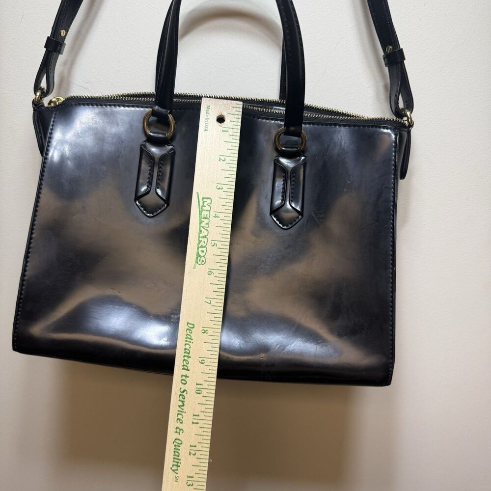 Lauren Ralph Lauren RLL Vintage Black Patent Faux Leather Satchel Tote Bag - Picture 6 of 12